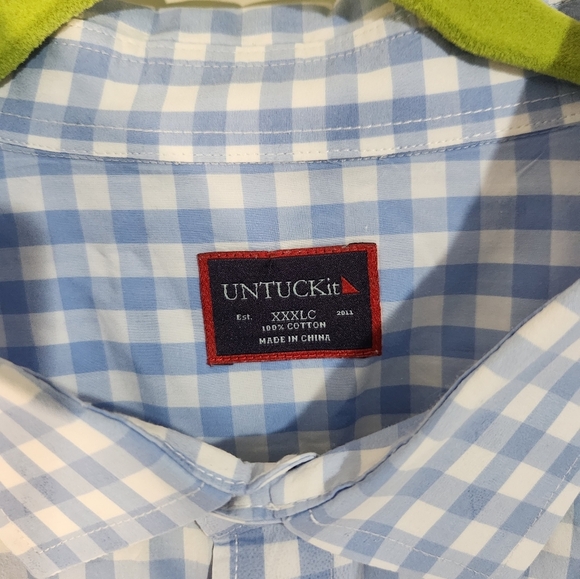 Untuckit Blue Checkered Men's Shirt, Size XXXL - Picture 2 of 7